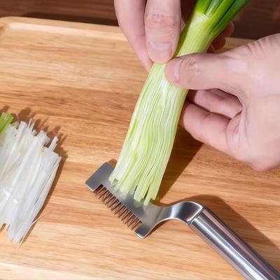 Kuchyňský nůž Shred Silk The Knife z nerezové oceli na sekanou zelenou cibulku se zakřivenou řezací hlavou, design Food Speedy Chopper, zelená cibule
