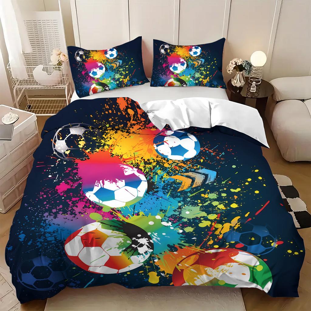 3pcs Bedding with Splash Ink Football Print (1 Set +2 Pillowcases, No Core), Suitable for Various Size in a Cozy Bedroom to Meet Different N