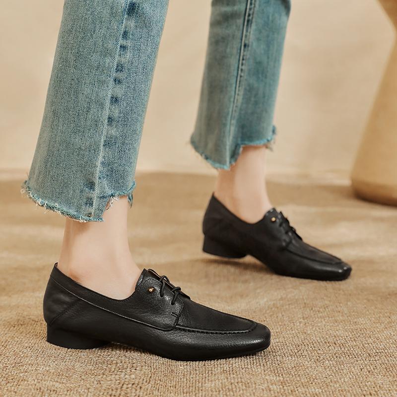 Fashion Women Casual Loafers Shoes Genuine Leather 2025 Spring Slip-On Low Heels Shoes Vintage Office Daily Size 34-40 Womens Shoes