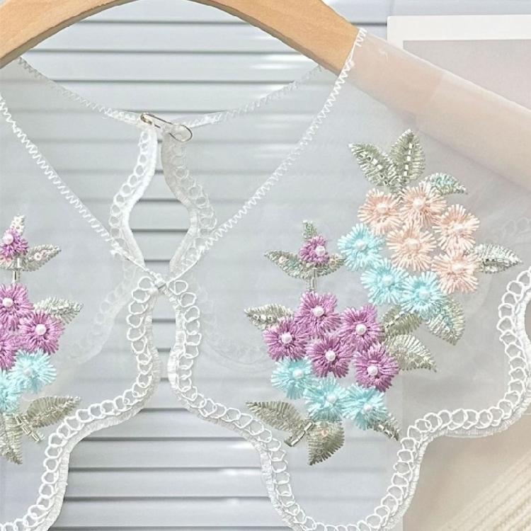 Embroidery Colorful Flower Detachable Collar Elegant Lace Shawl Faux Collar Capelet Scarf for Womens Clothing Accessory