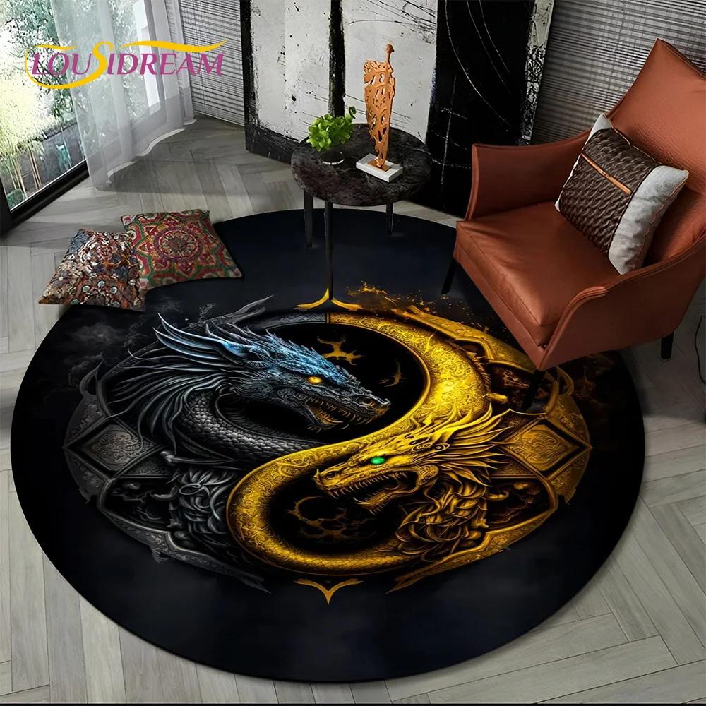 3D Yin Yang Tai Chi Round Area Rug–Symbolizing Balance, Circular Carpet for Living Room or Bedroom–Non-Slip Floor Mat, Zen Decor