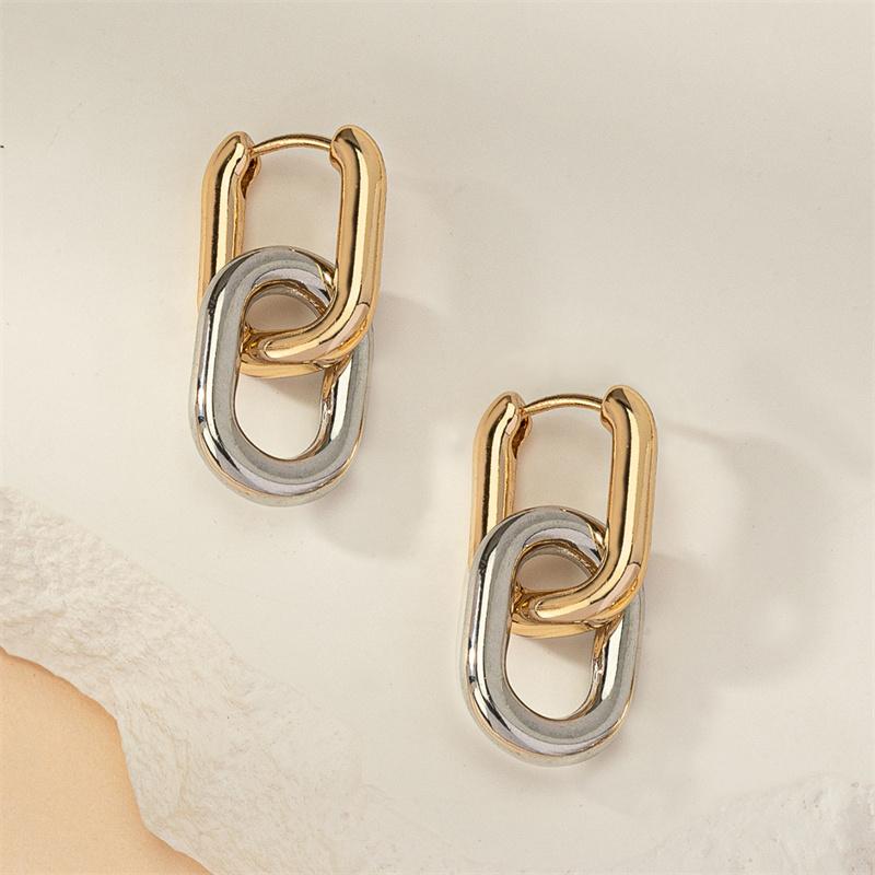 Retro Double Loop Design Drop Earrings Gold Color Geometric Round Hoop Earrings for Women Girls Punk Hip Hop Fashion Jewelry