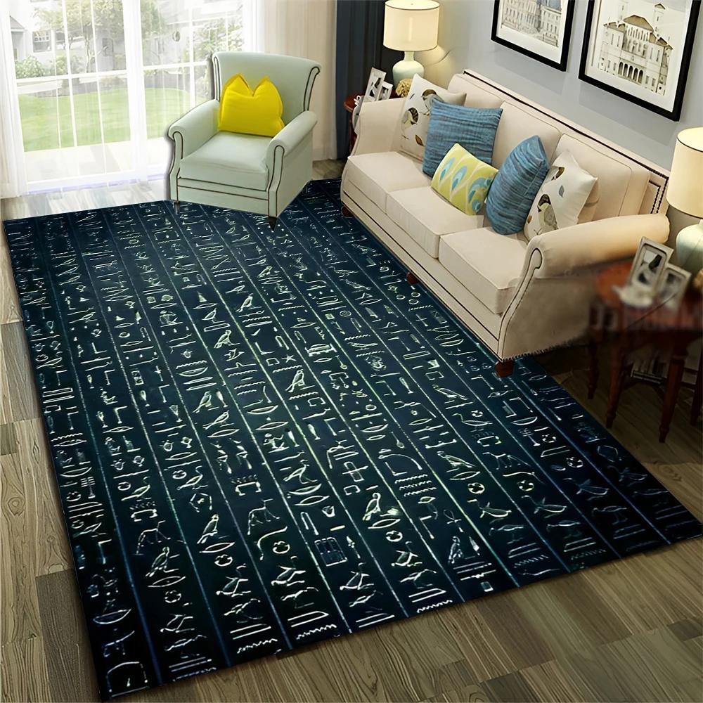 3D Egyptian Pharaoh Hieroglyphics Carpet Rug for Home Living Room Bedroom Sofa Doormat Decor,kids Area Rug Non-slip Floor Mat
