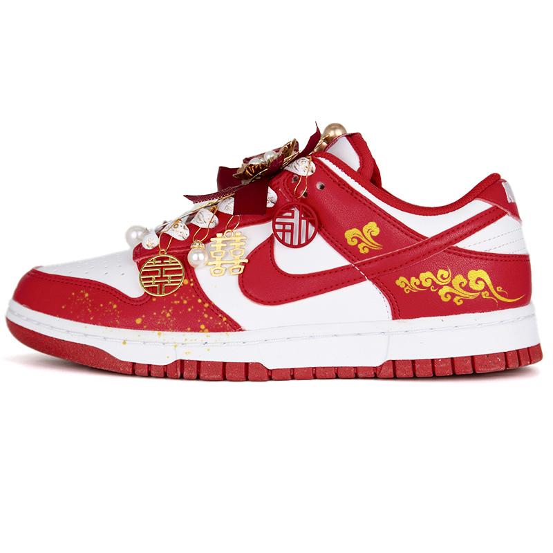 

Nike Dunk Nike Wedding Shoes Couple Abrasion Resistant Lightweight Low top Skateboard Shoes Unisex Red Gold DD1391-002(Team562-) 36.5