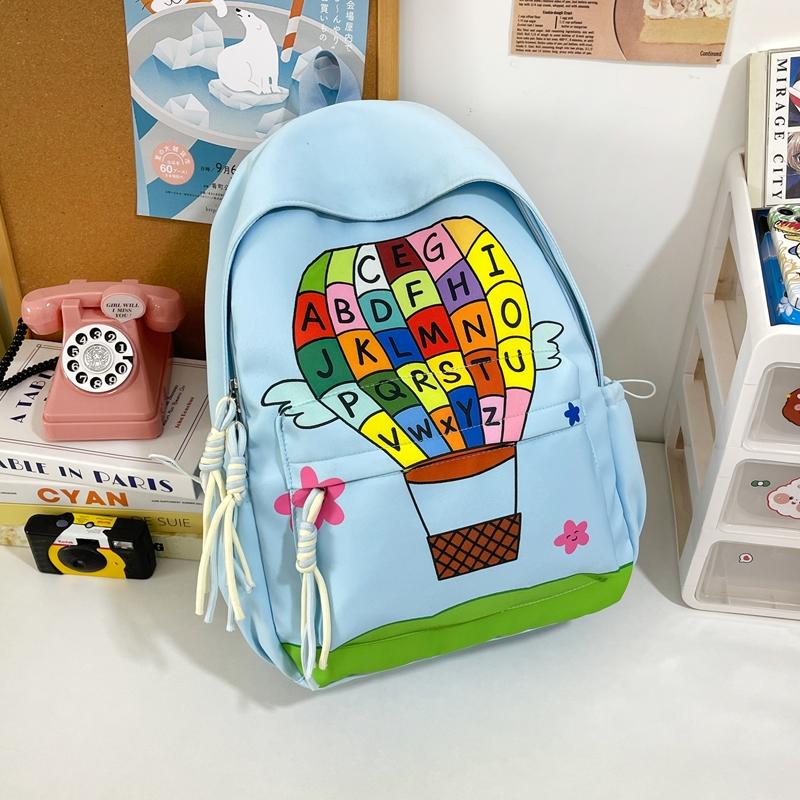 Student Cartoon Schoolbag Letter Print Backpack
