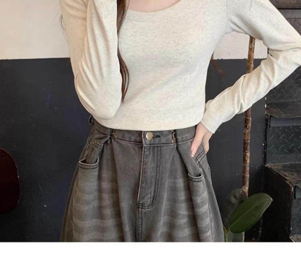 Women's Solid Color Raglan U-Neck Long Sleeve Slim Fit Base Layer Top for Spring and Autumn