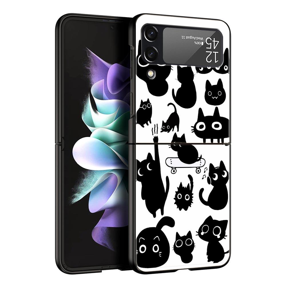 Funny Black Cat Phone Case For Samsung Galaxy Z Flip3 Flip4 Flip5 Case Shell For Z Flip 3 4 5 6 7 Hard Folding Cover