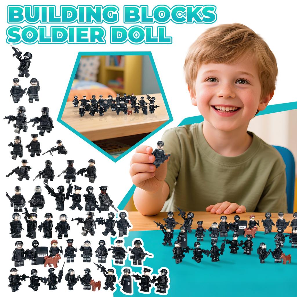 Byggeklossfigurer, Svart Spesialpoliti, Spesialstyrker, Opprørskontroll, Militærscene Gutter leker