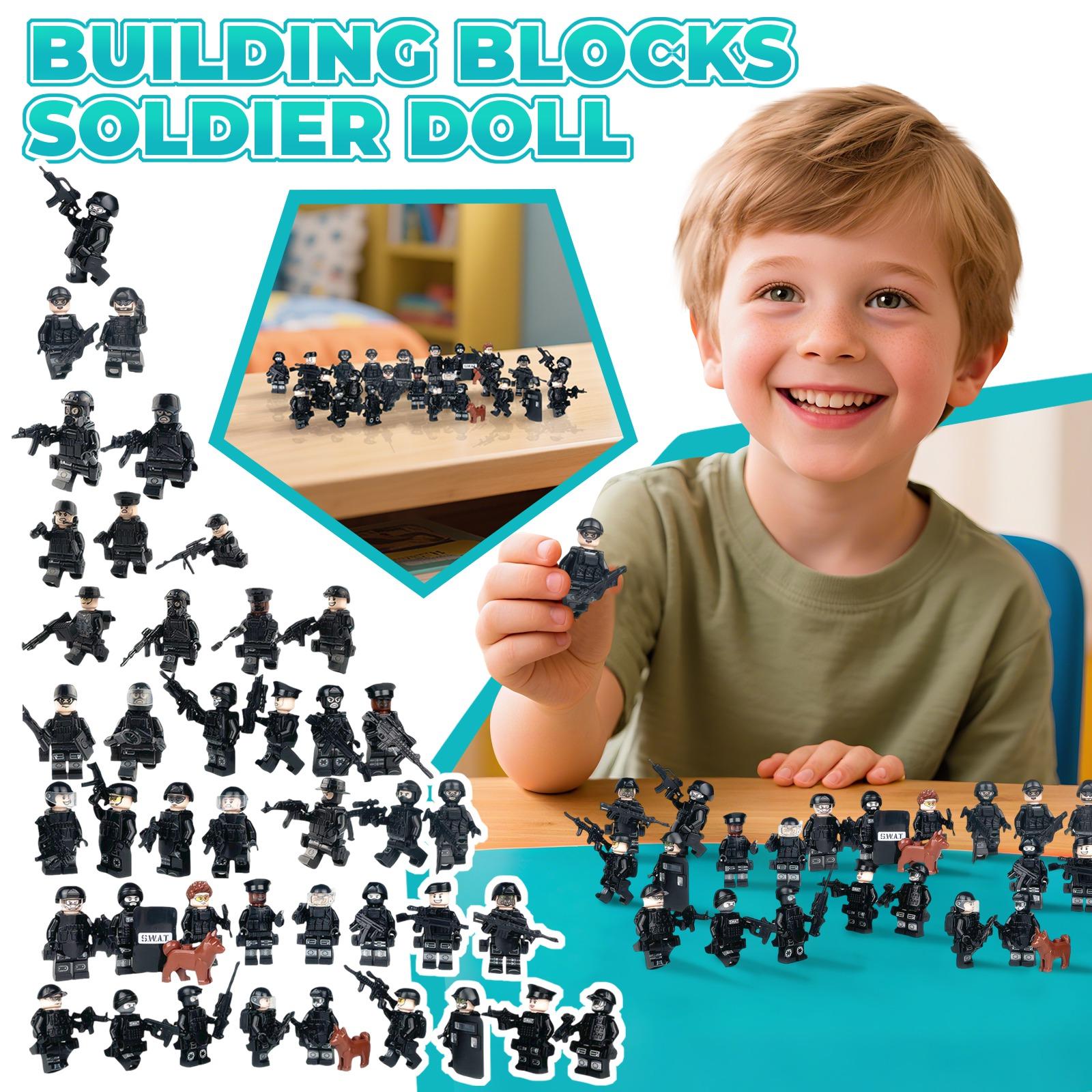 

Фигурки из строительных блоков, Черная спецполиция, Спецназ, Контроль беспорядков, Военная сцена, Игрушки для мальчиков One Size чёрный