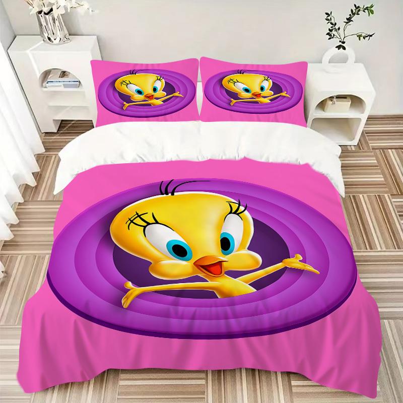 3pcs bedding set Tweety Looney Tunes Includes 1 Comforter + 2 Pillowcases, Without Pillow Inserts, Soft Comfortable,a0909165