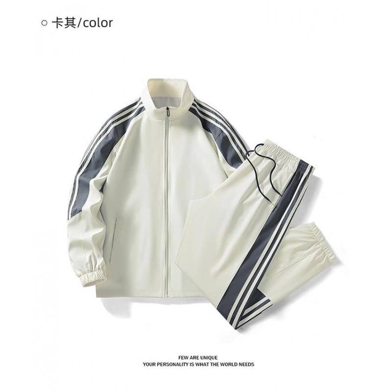 Unisex Striped Colorblock Sportswear Set Stand Collar Zip-Up Jacket Cuffed Pants Casual Two-Piece Outfit