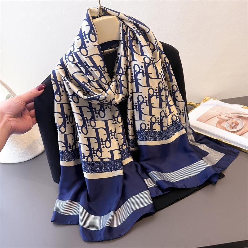 New Printed Imitation Silk Brocade Fashion Sunscreen Magic Chain Silk Scarf Long Scarf Shawl Versatile Headscarf Scarf
