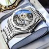 OLEVS Luxury Octagonal Skeleton Automatic Watch for Men Stainless Steel Band Hollow Mechanical Sport Self-winding Male Clock