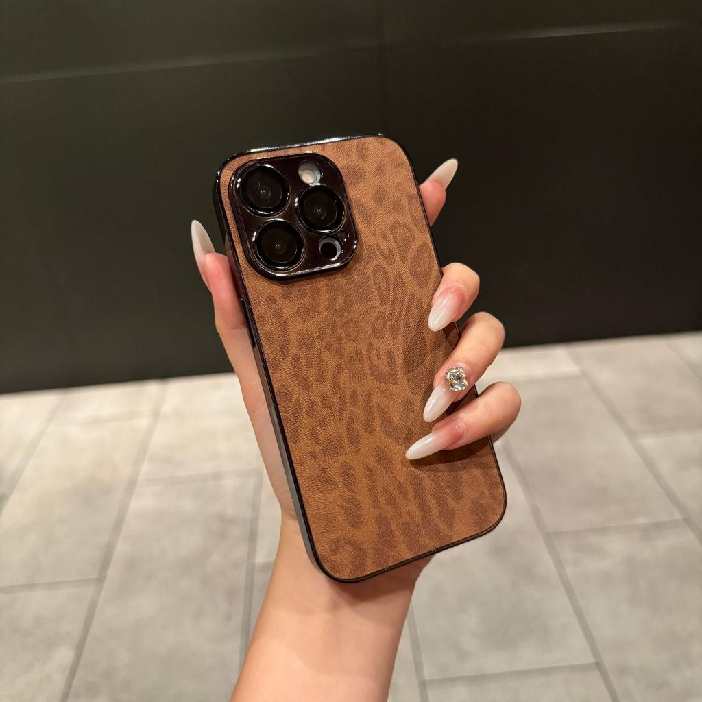 Electroplated leopard print mobile phone case is suitable for Apple 17PROMAX trend 16 lens film 14 fine hole 12 sticker 17