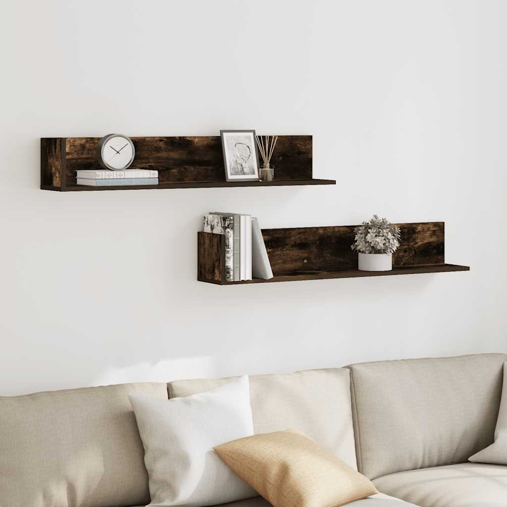 Wall Shelves 2 Pcs Smoked Oak 100 X 16.5 X 16.5 Cm Engineered Wood