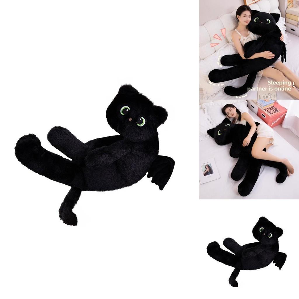 Plush Black Cat Pillow Large Cute Animal Toy For Bedroom Decor And Gift