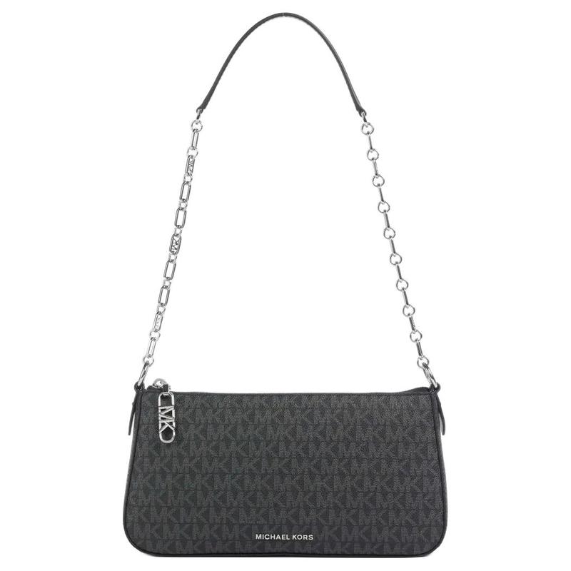 MICHAEL KORS Empire Polished Silver Hardware Faux Leather Shoulder Bag Medium Women s Black чёрный