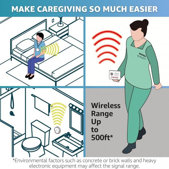 Caregiver Pager for Elderly Adults Nurse 6 Call Buttons for Elderly at Home Seniors Patients Nurse Call Light Monitoring System Alert Button Bed