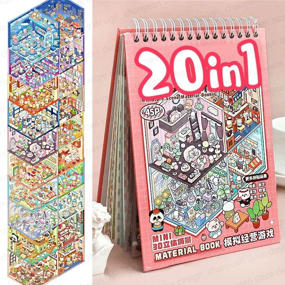 Cartoon Landscape Sticker Book 20in1 Cabin Scene Decorative Decals  Girl