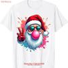 Santa Claus Blowing Bubble Gum Pink Sunglasses Christmas T Shirt Vintage Breathable Graphic Stylish Soft Stretched