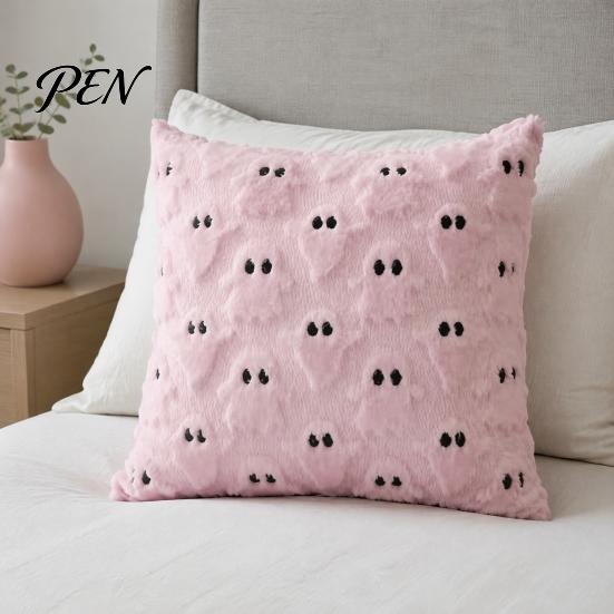 Cozy Living Room Accents Halloween Ghost Cushion Cover, Plush Embroidered Throw Pillow 18x18 Holiday Covers Inch Cute Case for Home Sofa Bed