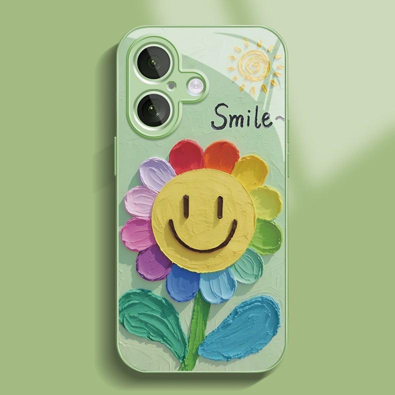 Green Background Smiley Face for Apple 16promax Phone Case for IPhone 15/14 New Cartoon 13 Glass Case