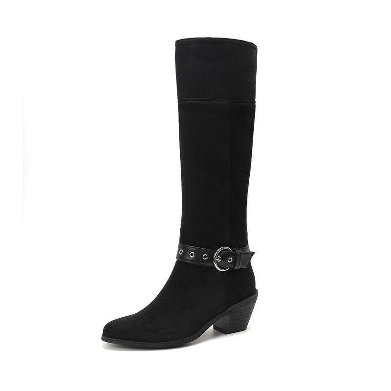 

New Solid Color Comfortable Fashion Knee-high Fashion Ankle strap Buckle Boots Round Head Square Heels Increase Winter High Boot 39