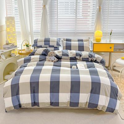 Plaid Solid Color Plain Color Double Washed Cotton Cotton Four-piece Set