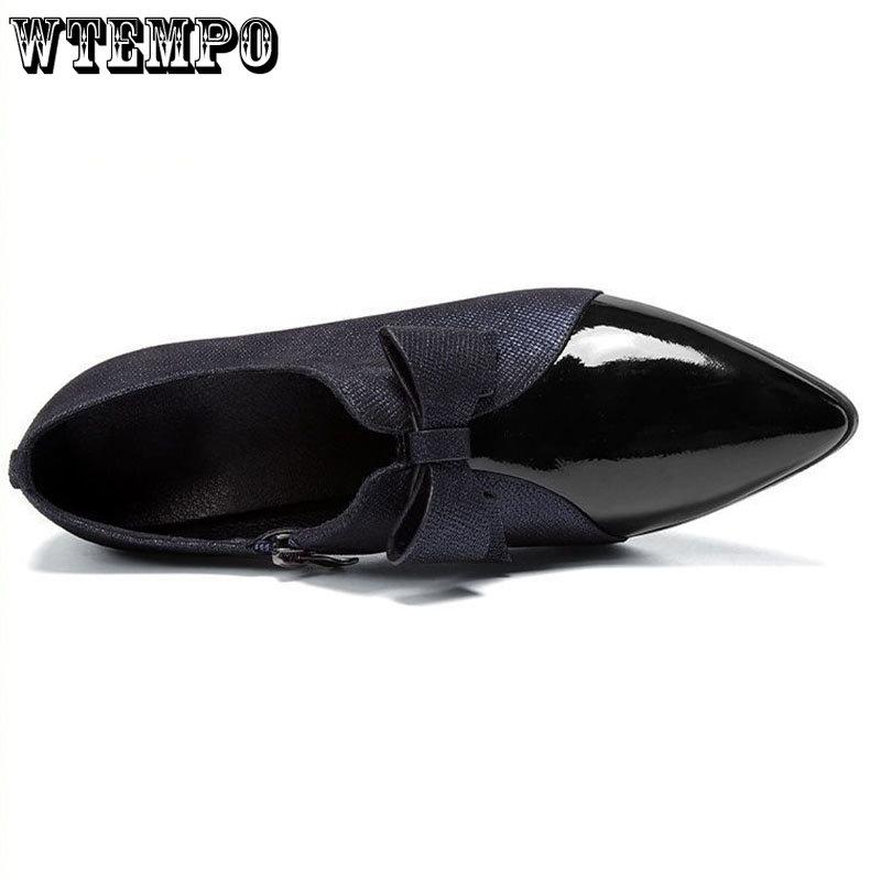 Chaussures en cuir noires à talons hauts de 4CM, bottes en cuir pointues à talon épais pour femmes, décoration papillon, chaussures de travail de tempérament et de mode