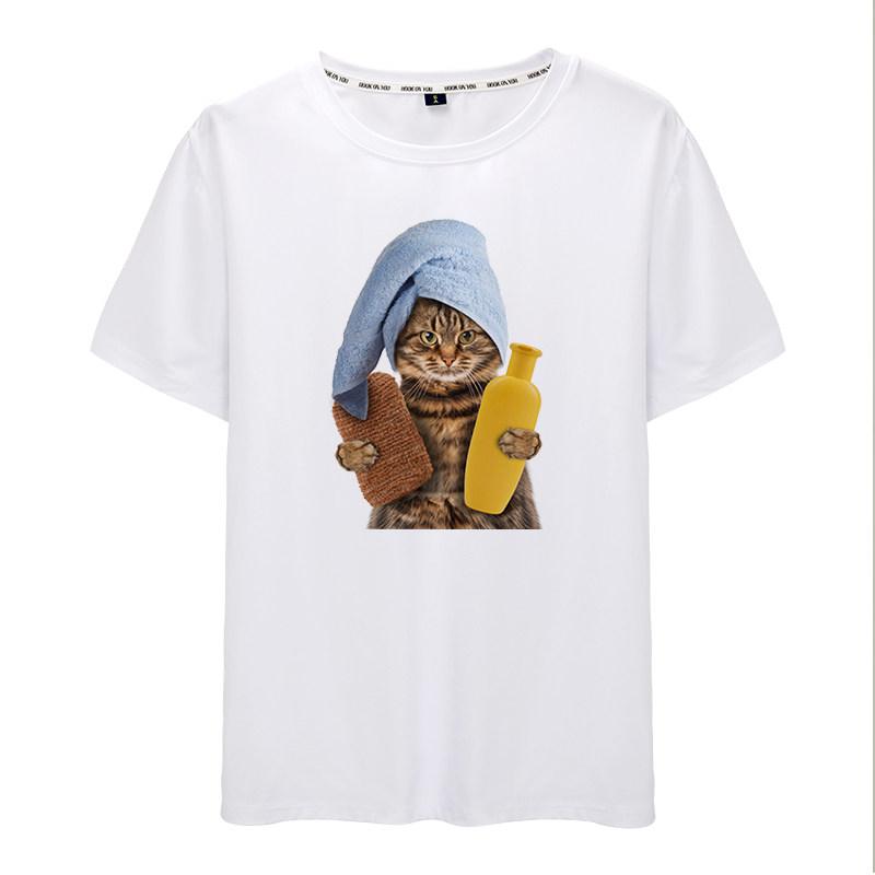 Cat Tshirt Unisex and Women Short Sleeve Cute Cat Print Cat Fashion Jacket Unisex and Women with The Same Tshirt Clothes Summer S