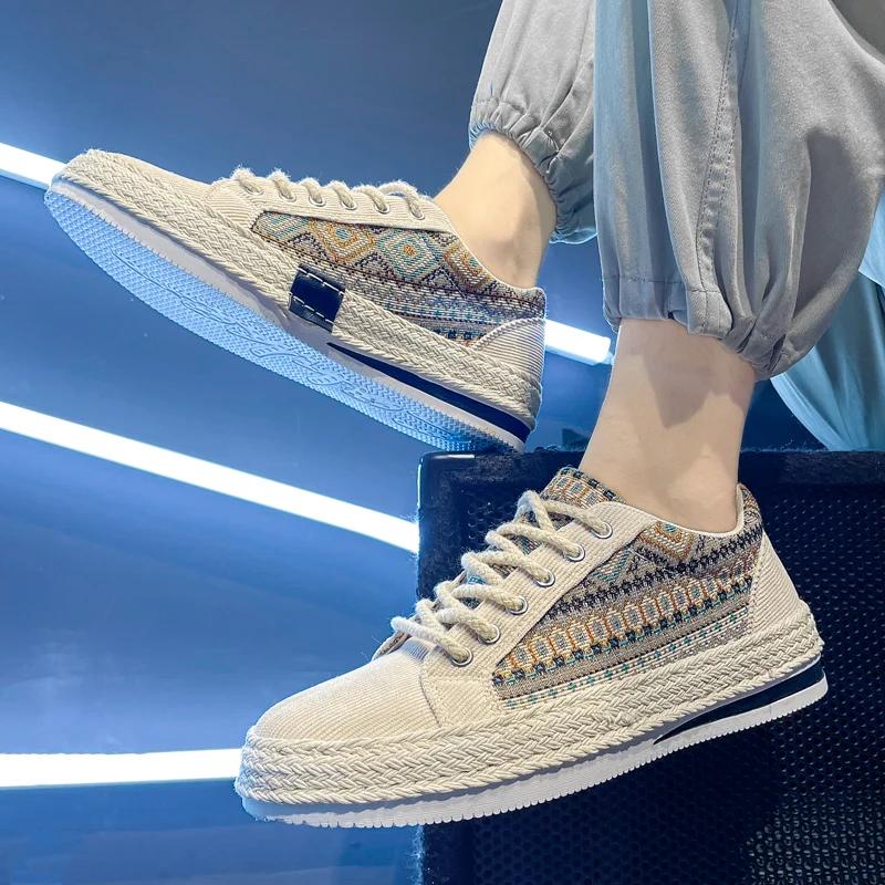 Herren Atmungsaktive Espadrilles Neue Freizeitschuhe Herren Bequeme Walking Plateau Vulkanisierte Sneaker Mode Canvas Sneaker