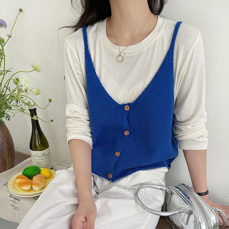 

Вязаный жилет-слинг кардиган весенней моды 2025 года - стильный многослойный топ для миниатюрных женщин Extra Large синий