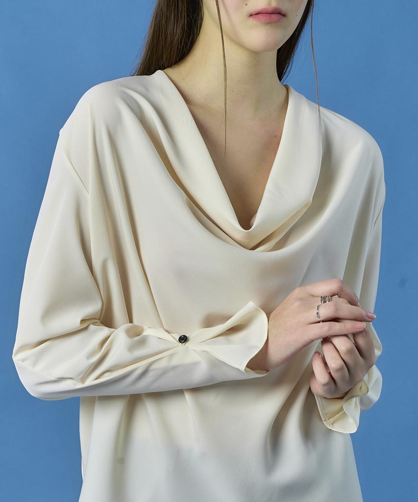 KOLEAT Drape Round Neck Loose Fit Shirred Sleeve Long Sleeve T-Shirt [3Colors] Blouse Ver. 602