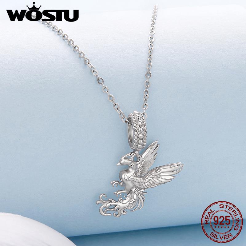 WOSTU 925 Sterling Silver Flying Dragon Charms Pendant Colorful Phoenix Beads Fit Original DIY Bracelet Wholesale