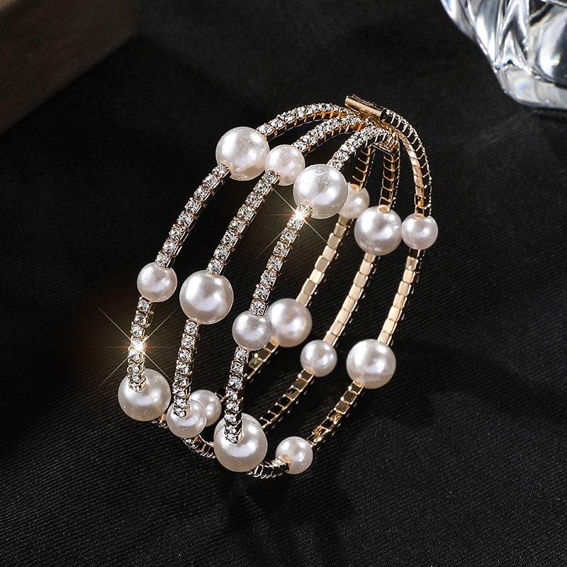 Strass Perlen Mehrschichtige Armbandkette Kralle Diamantarmband Offen Voll Diamant Elastisches Armband