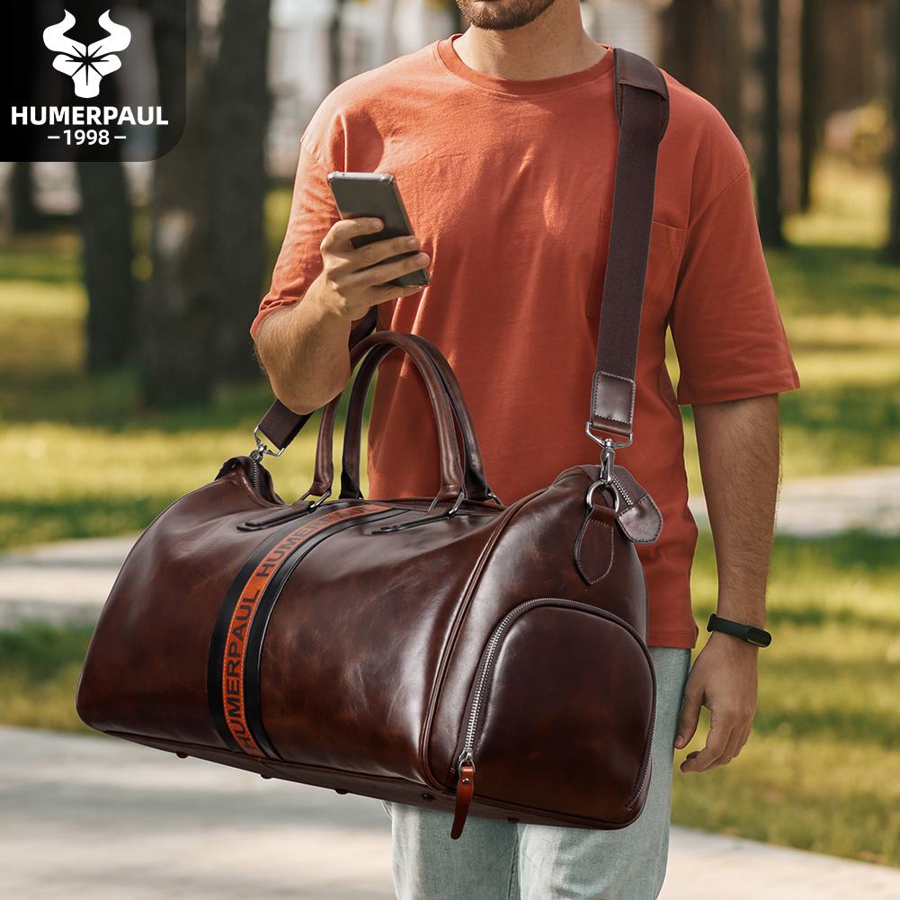 HUMERPAUL Genuine Leather Travel Bag Large Capacity Bag Handbag