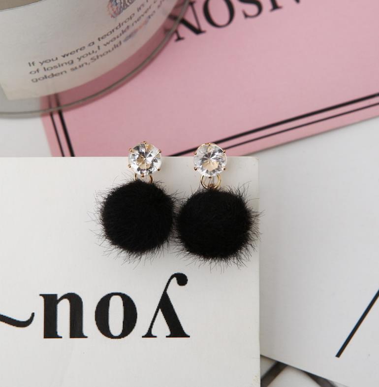Korean Zirconia Ear Ornaments: Sweet Temperament Fur Ball Dangle Stud Earrings for Women