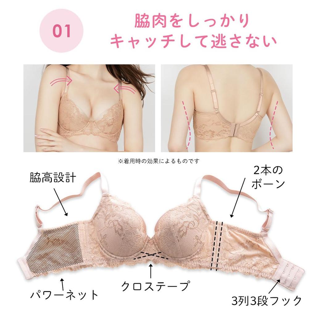 HEAVEN Japan Original Side Fat Catcher Bra and Panty Plus Bra Set, Sizes, High-Arm (Vanilla)