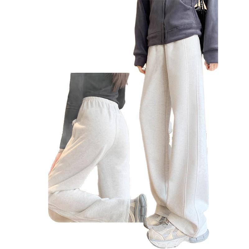 Dark Grey Maternity Fleece-Lined Wide Leg Sweatpants with Side Drawstring - Casual Sport Wear for Spring & Autumn