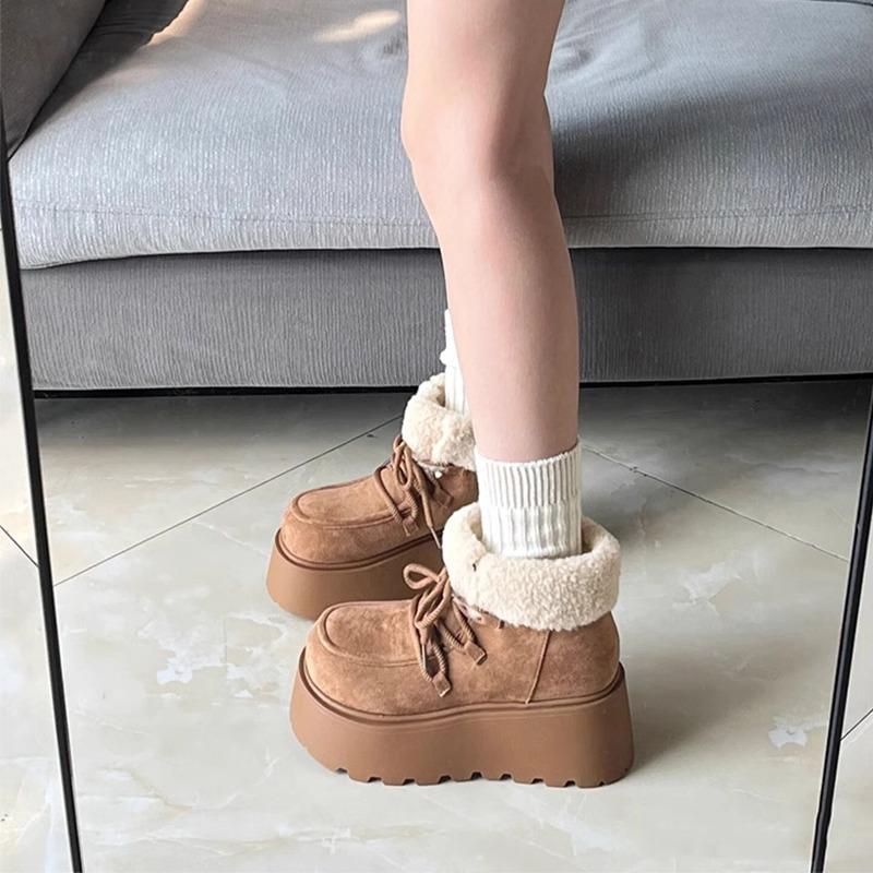 Vintage Women's High-Top Matte Snow Boots with Thickened Fur Lining and Cotton-Padded Soles Ankle Platform Boots
