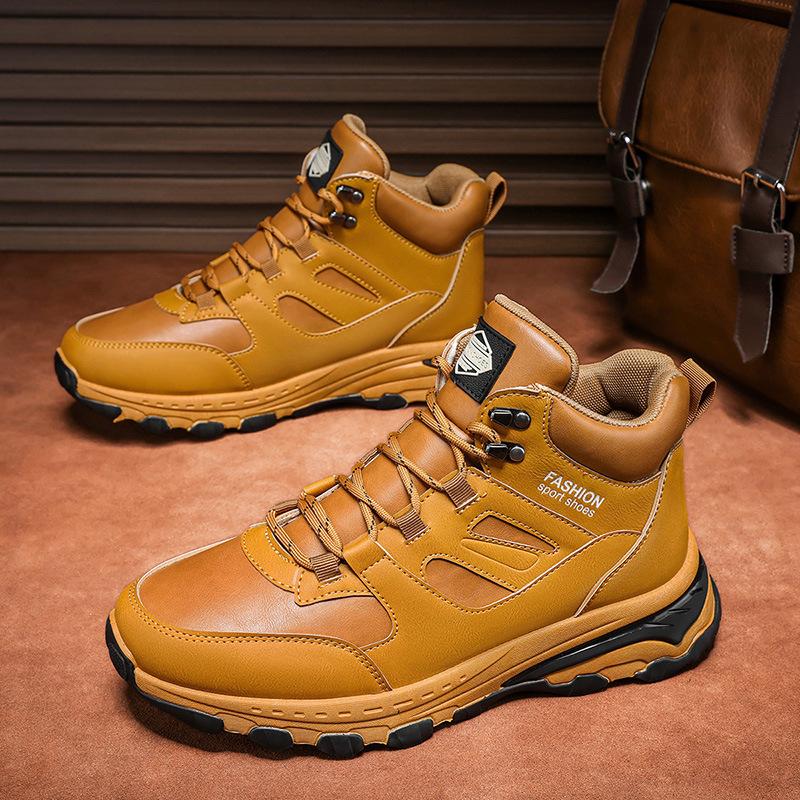 

Large size high-top shoes men s winter outdoor leisure mountaineering wear-resistant tooling shoes youth sports Martin boots 46 верблюд