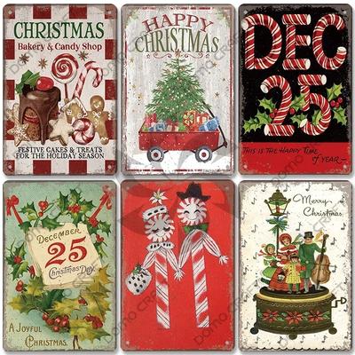 Frohe Weihnachten Poster Vintage Metall Blechschilder Kuchen Spieluhr Weihnachtsbaum Metallplakette Bäckerei Süßwarenladen Home Wanddekoration
