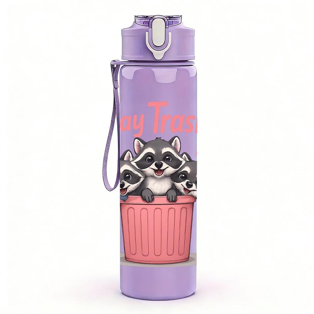 1PC Stay Trashy Cupcake Pink Text 750ml Color Plastic Sports Water Bottle Leakproof Flip Straw Lid Suitable for Sports Office Home Use