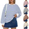 Women's  Fall Winter New Color Striped Crew Neck Loose Sweatshirt Hoodie Leisure