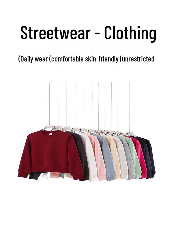 Trendy Women's Cropped Sweatshirt - Plain Color, Loose Fit, Versatile Round Neck Autumn/Winter Top