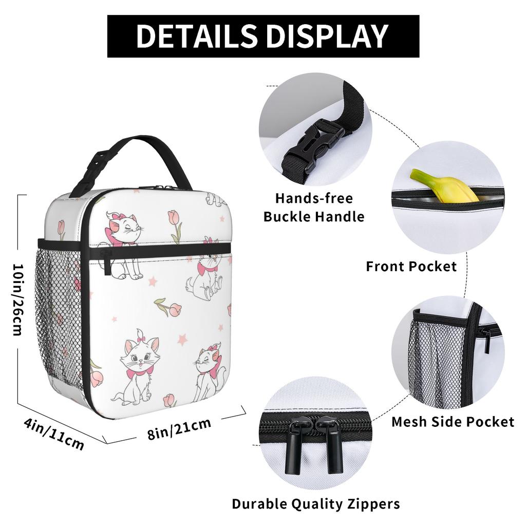 Kitten Maries Cat Insulated Lunch Bags Thermal Bag Reusable,Meal Container Leakproof Lunch Box Tote Food Handbags School  Picnic