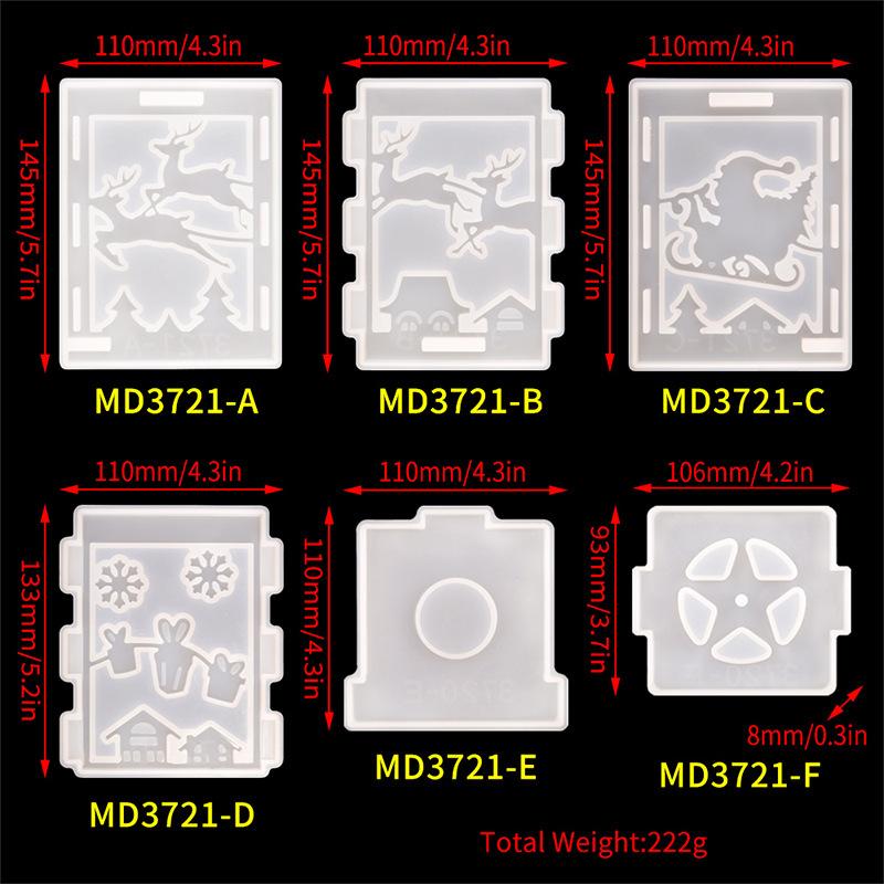 3d Christmas Light Resin Mold,6 Pieces Silicone Resin Mold With Santa Clause Reindeer Sleigh Pattern,epoxy Resin Casting Mold