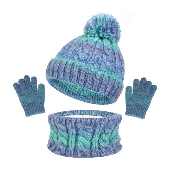 3Pcs/Set Kids Hat Scarf Gloves Set Rainbow Color Twist Texture Hat Thickened Plush Lining Neck Gaiter Knitted Gloves Set