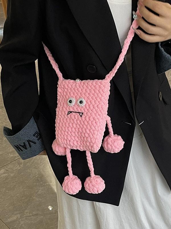 Frog Knit Mini Shoulder Bag With Twist Lock Closure For Casual Daily Use