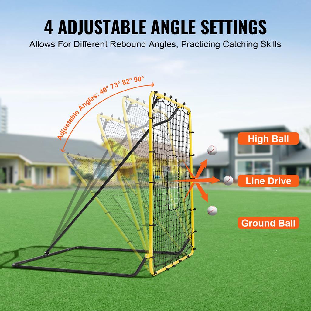 SucceBuy 4 X 4.5FT Baseball And Softball Rebounder Net PitchBack Baseball Nest for Pitching and Fielding Training 4Angles 7.59kg